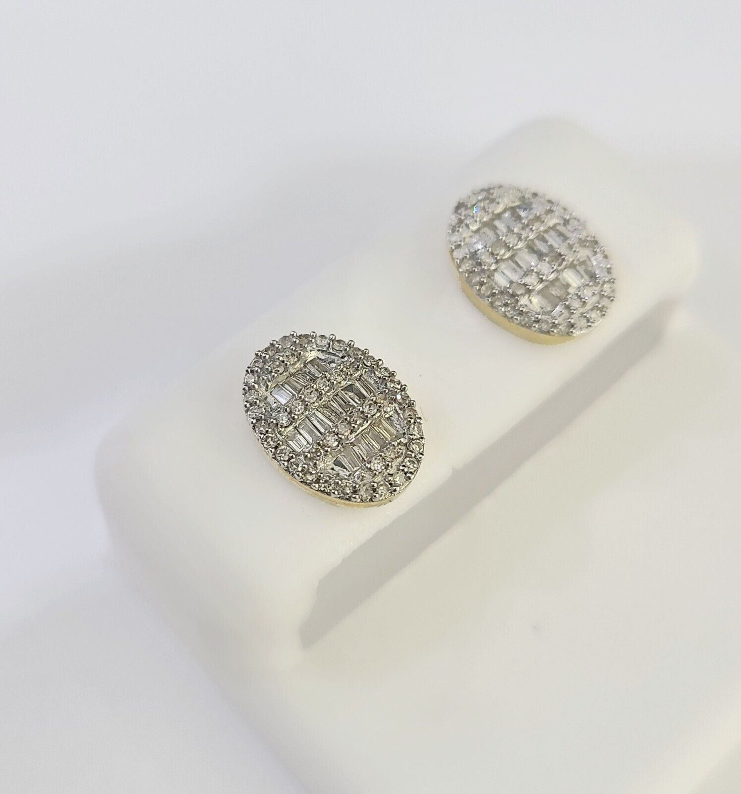 10k Yellow Gold Oval Earrings Real Diamond Screw - Back Women Men Studs - GoldenlinQ